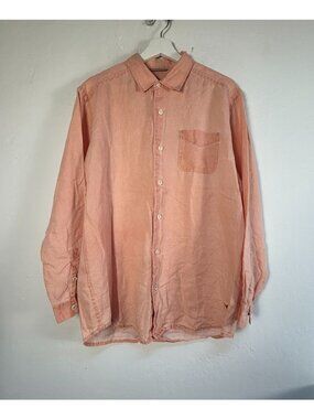 Tommy Bahama Mens Relax Long-Sleeve Linen Button Up Shirt Orange Medium Casual